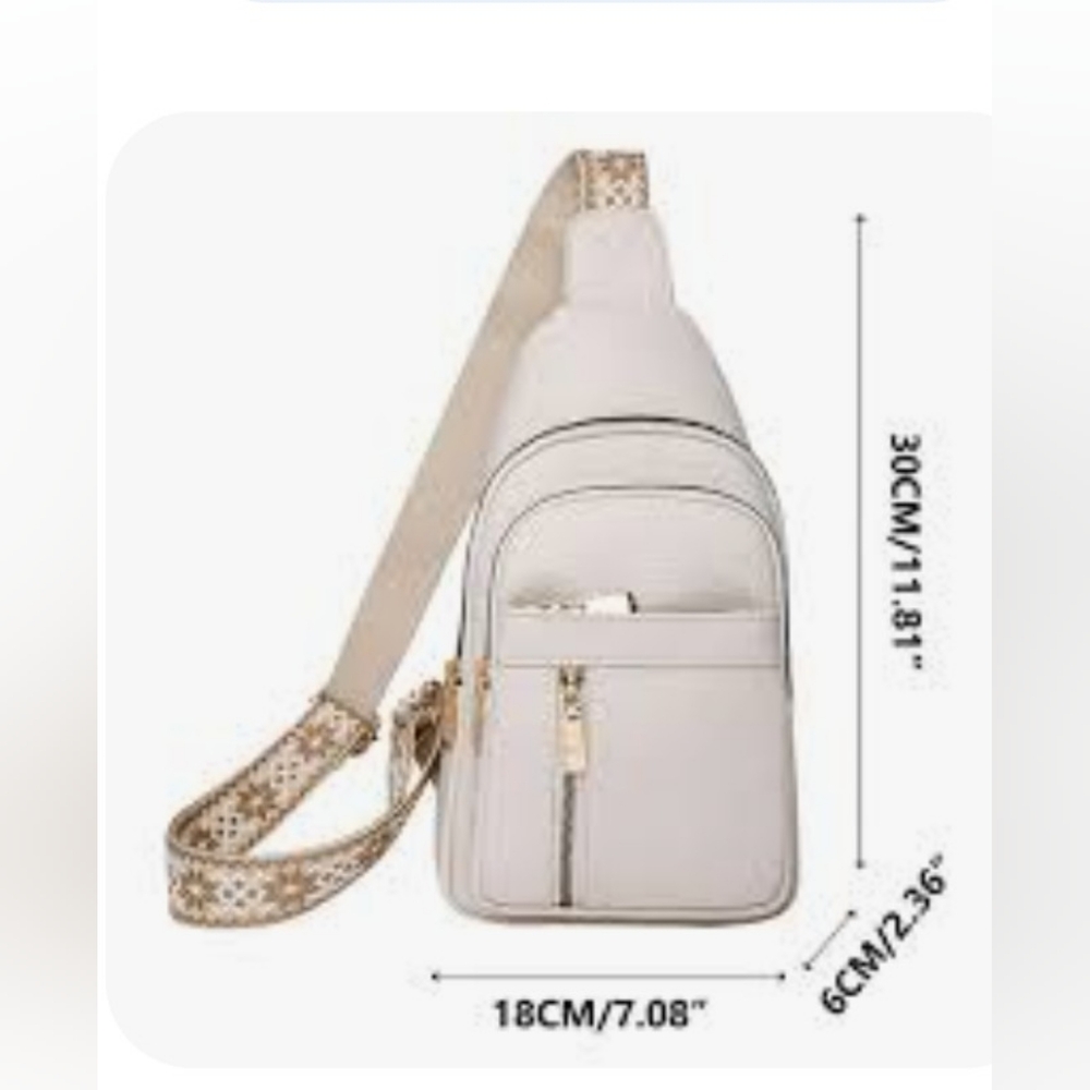Adjustable Crossbody Sling Bag with Embroidered Guitar Strap In Cream - Picture 9 of 11